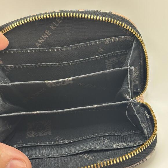 Anne Klein Curved Card Case Black Floral Pink Blue Pattern Card Wallet with Zip - Picture 6 of 8